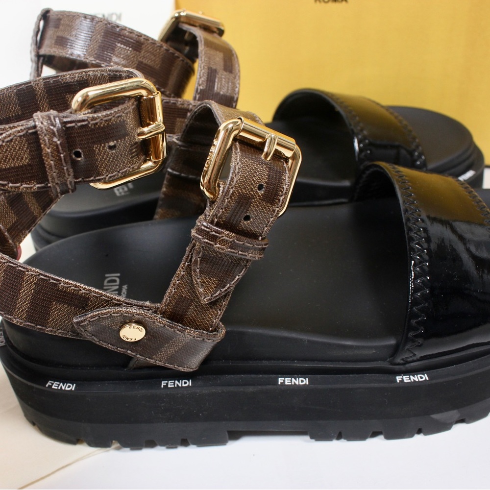 Fendi FF Logo Chunky Platform Leather Sandals Authentic - Picture 4 of 9
